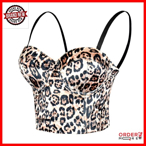 Leopard Bustier Crop Top Adjustable Straps Underwire Corset Y2K Party Wear